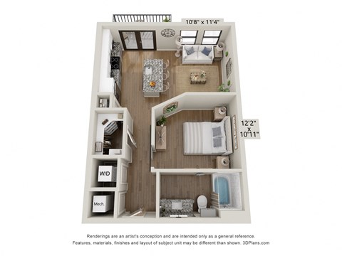 Floor plan for studio, 1 bath, 695 sqft